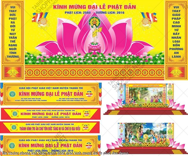 file vector phong san khau tranh phat giao kinh mung dai le phat dan